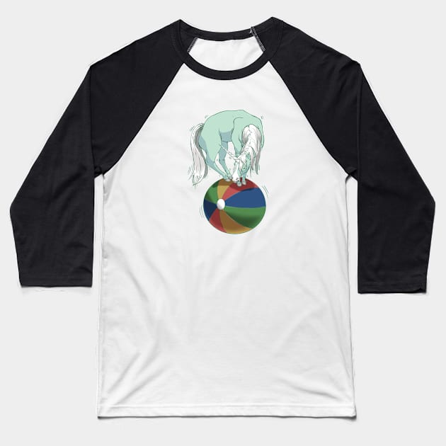 Unicorn Balancing on Beach Ball Baseball T-Shirt by RJKpoyp